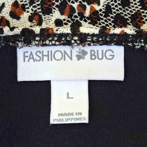 Fashion Bug Leopard Cheetah Ruched Mesh Lace Stretch Blouse Top Sz L - Picture 8 of 10